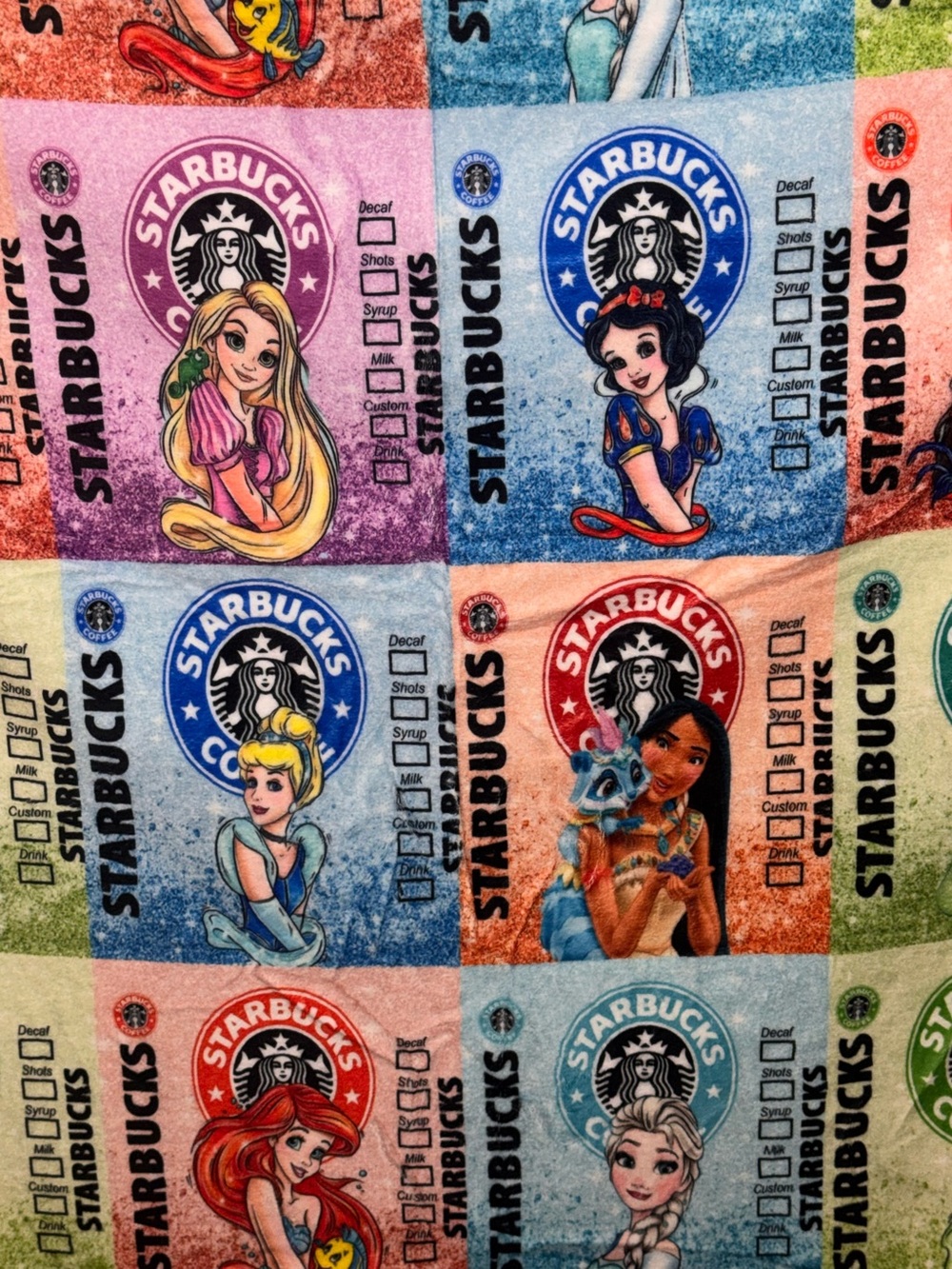 Starbucks Disney Princess Character Patchwork 50x 60 Minky Plush Blanket - Picture 2 of 2